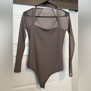Abercrombie & Fitch Taupe Long Sleeve Bodysuit